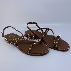 Ash Peace Studded Slingback Leather Sandals Cuoio